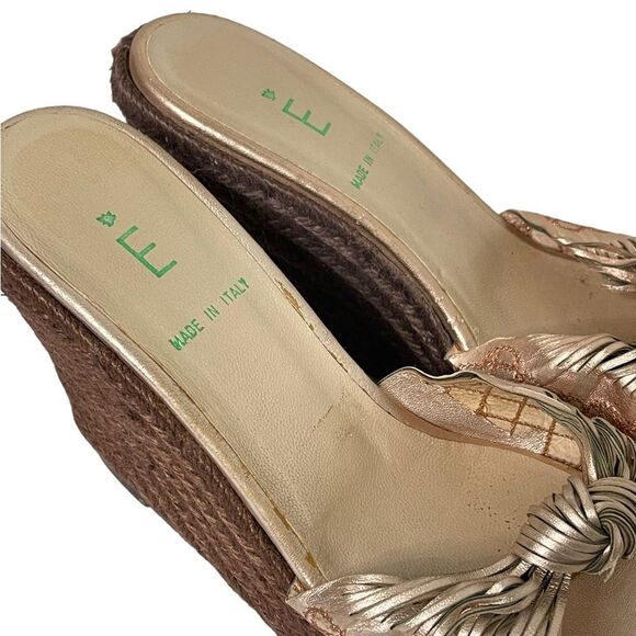 E Made In Italy Leather Jute Platform Wedge Sandals Rose Gold Size 39 8 - Picture 4 of 7